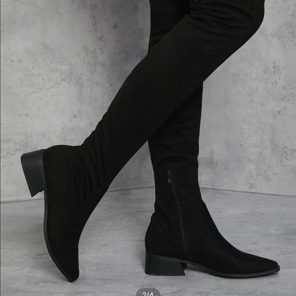 Faux Suede Over the Knee Low Block Heel Boots - Picture 2 of 5